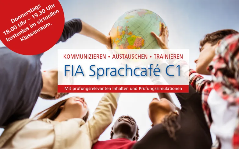 Einleitungsbild zur Veranstaltungsreihe &quot;FIA Sprachcafé C1&quot;: Internationale Studenten halten gemeinsam einen Globus in die Luft
