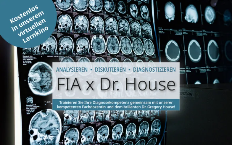 Einleitungsbild zur Veranstaltungsreihe „FIA x Dr. House“: MRT Bild eines menschliches Schädels