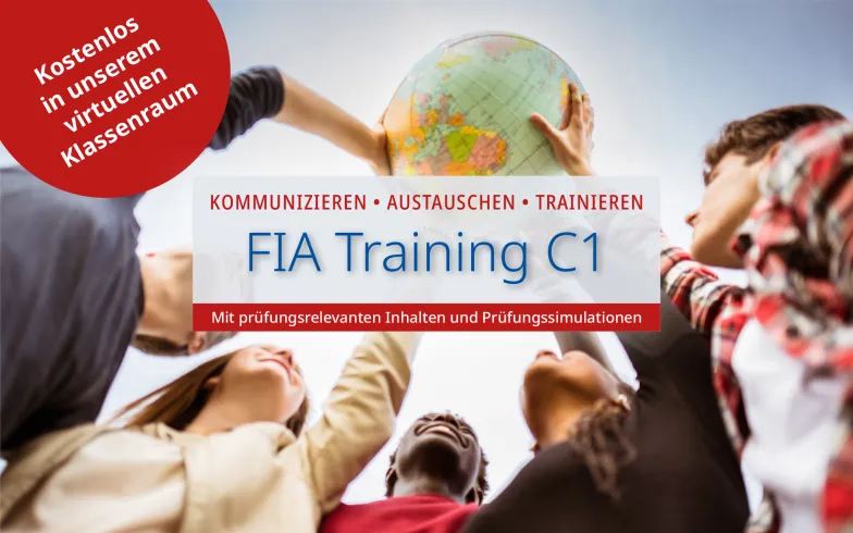 Einleitungsbild zur Veranstaltungsreihe „FIA Training C1“ Internationale Studenten halten gemeinsam einen Globus in die Luft