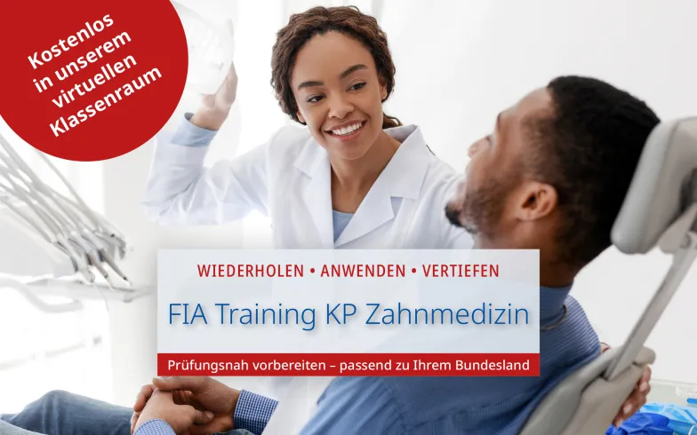 Einleitungsbild zur Veranstaltungsreihe „FIA Training KP Zahnmedizin“: Zahnärztin schaltet vor der Behandlung eines Patienten die Lampe ein