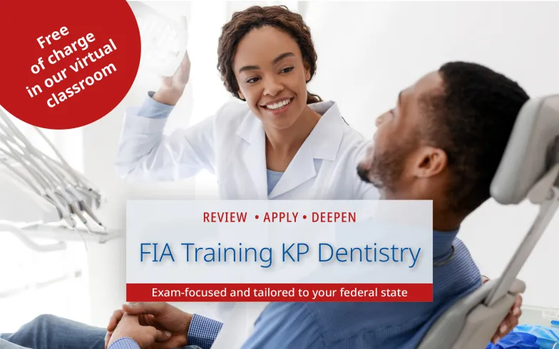 Introduction image for the event series “FIA Training KP Dentistry”: Female dentist turns on the lamp before treating a patient