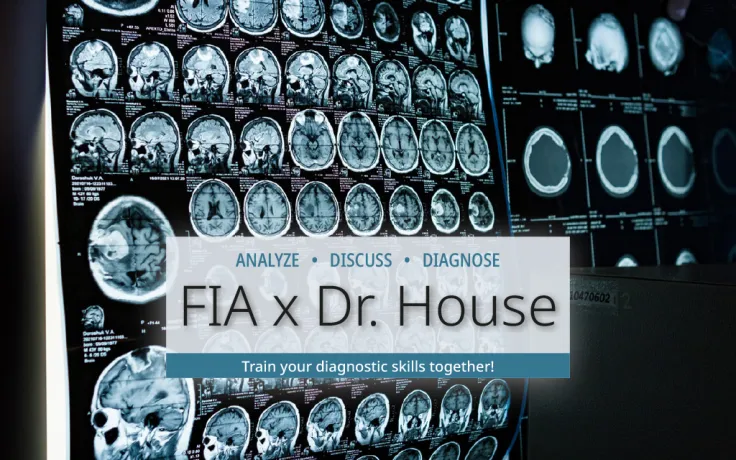 Introductory image for the event series “FIA x Dr. House”: MRI image of a human skull