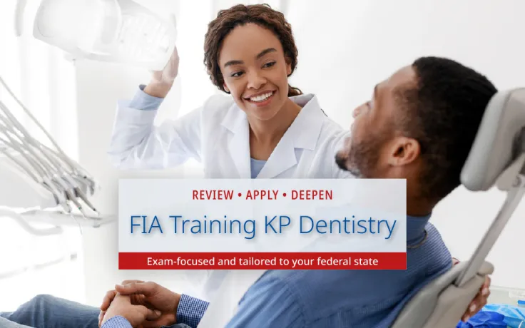 Introduction image for the event series “FIA Training KP Dentistry”: Female dentist turns on the lamp before treating a patient